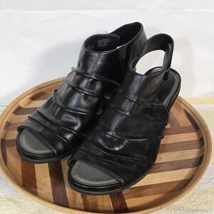 Black Faux Leather Sandals Croft & Barrow Womens Shoes SIZE 6.5 Peep Toe